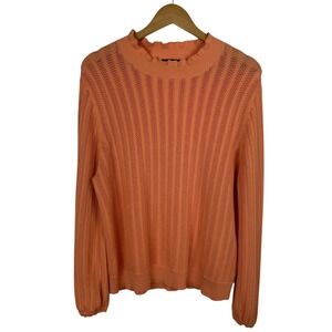 J Crew Cotton Knit Sweater Sz XL Peach Ruffle Mock Neck Long Sleeve‎ Coastal